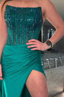 Load image into Gallery viewer, Sparkly Red Sweetheart Corset Formal Dress with Slit