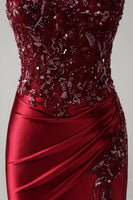 Load image into Gallery viewer, Mermaid Burgundy Strapless Sequin Long Formal Dress with Beading