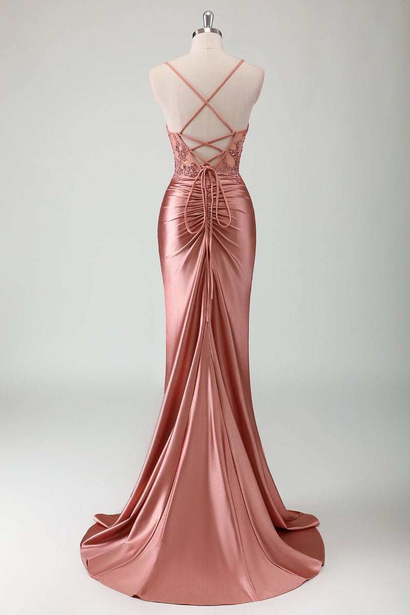 Load image into Gallery viewer, Royal Blue Satin Ruched Mermaid Long Formal Dress with Appliques