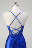 Load image into Gallery viewer, Royal Blue Satin Ruched Mermaid Long Formal Dress with Appliques