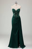 Load image into Gallery viewer, Dark Green Satin Mermaid Corset Long Formal Dress with Appliques