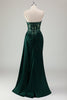 Load image into Gallery viewer, Dark Green Satin Mermaid Corset Long Formal Dress with Appliques