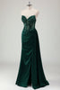 Load image into Gallery viewer, Dark Green Satin Mermaid Corset Long Formal Dress with Appliques
