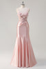Load image into Gallery viewer, Pink Satin Mermaid Spaghetti Straps Corset Long Formal Dress