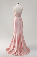 Load image into Gallery viewer, Pink Satin Mermaid Spaghetti Straps Corset Long Formal Dress