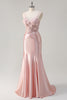 Load image into Gallery viewer, Pink Satin Mermaid Spaghetti Straps Corset Long Formal Dress