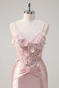 Load image into Gallery viewer, Pink Satin Mermaid Spaghetti Straps Corset Long Formal Dress