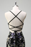 Load image into Gallery viewer, Sparkly Black Floral Mermaid Long Formal Dress with Sequins