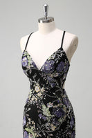 Load image into Gallery viewer, Sparkly Black Floral Mermaid Long Formal Dress with Sequins