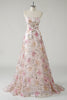 Load image into Gallery viewer, Sparkly Pink Floral A-Line Strapless Long Prom Dress