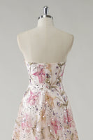 Load image into Gallery viewer, Sparkly Pink Floral A-Line Strapless Long Prom Dress
