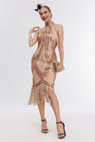 Load image into Gallery viewer, Champagne Halter 1920s Dress with Sequins
