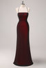 Load image into Gallery viewer, Zapaka Women Black Red Long Bridesmaid Dress with Beading Spaghetti Straps Mermaid Lace-Up Back Wedding Guest Dress