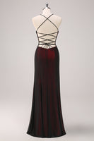 Load image into Gallery viewer, Black Red Spaghetti Straps Mermaid Long Formal Dress