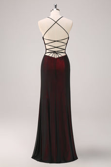 Black Red Spaghetti Straps Mermaid Long Formal Dress