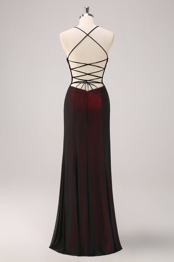 Black Red Spaghetti Straps Mermaid Long Formal Dress