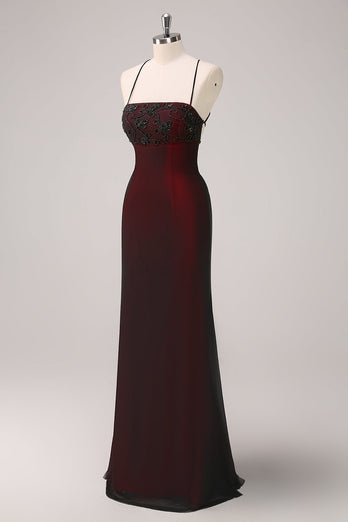 Black Red Spaghetti Straps Mermaid Long Formal Dress