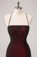 Load image into Gallery viewer, Black Red Spaghetti Straps Mermaid Long Formal Dress