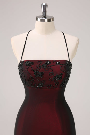 Black Red Spaghetti Straps Mermaid Long Formal Dress