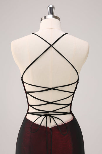 Black Red Spaghetti Straps Mermaid Long Formal Dress