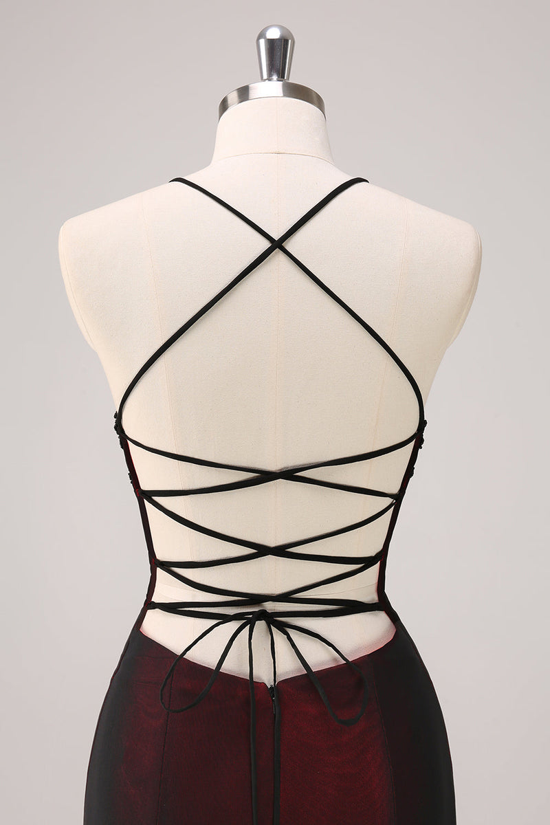 Load image into Gallery viewer, Black Red Spaghetti Straps Mermaid Long Formal Dress