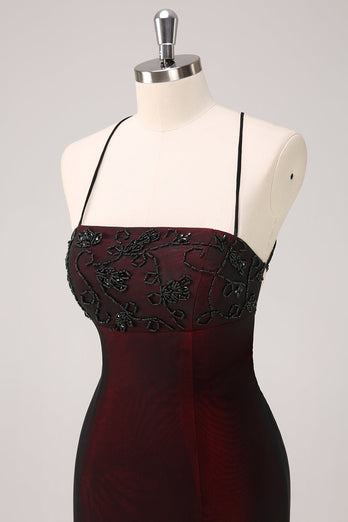 Black Red Spaghetti Straps Mermaid Long Formal Dress
