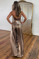 Load image into Gallery viewer, Rose Gold Metallic Corset Strapless Long Formal Jumpsuits with Pleats