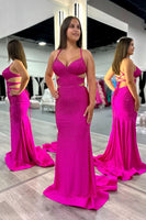 Load image into Gallery viewer, Sparkly Fuchsia Mermaid Beaded Long Formal Dress