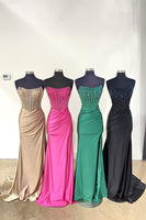 Load image into Gallery viewer, Sparkly Black Beaded Corset Long Formal Dress with Slit