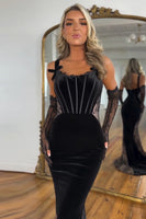 Load image into Gallery viewer, Black Mermaid Corset Long Formal Dress with Lace(Gloves are not included)