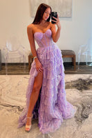 Load image into Gallery viewer, Sparkly Purple Corset Tiered Long Formal Dress with Slit
