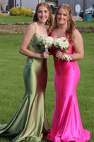 Load image into Gallery viewer, Fuchsia Mermaid Spaghetti Straps Long Formal Dress with Appliques