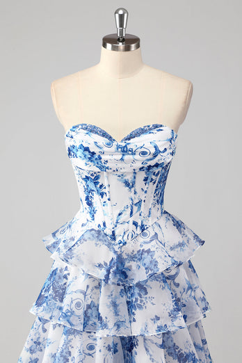Blush Floral A Line Sweetheart Ruffled Corset Formal Dress