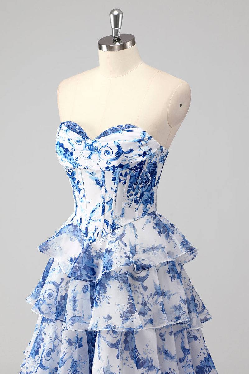 Load image into Gallery viewer, Blush Floral A Line Sweetheart Ruffled Corset Formal Dress