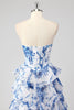 Load image into Gallery viewer, Blush Floral A Line Sweetheart Ruffled Corset Formal Dress