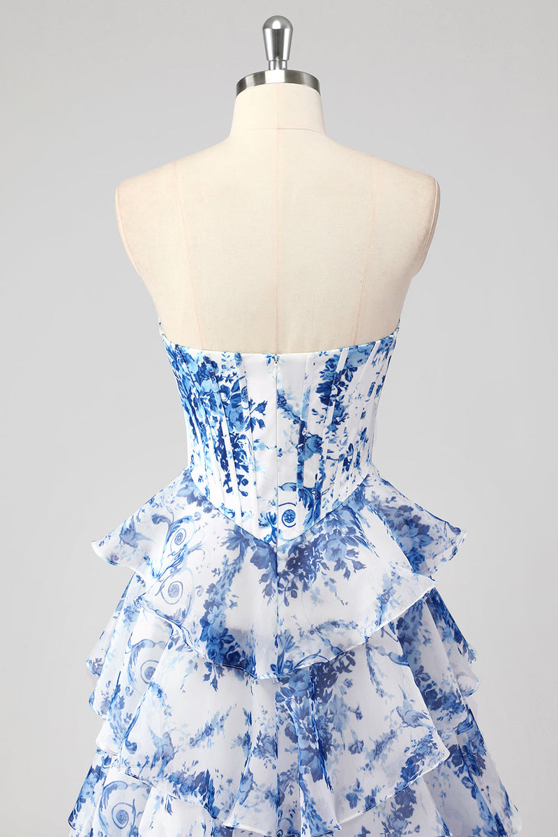 Load image into Gallery viewer, Blush Floral A Line Sweetheart Ruffled Corset Formal Dress