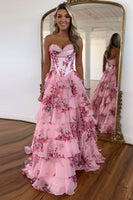 Load image into Gallery viewer, Blush Corset Ruffled Floral Print Long Formal Dress