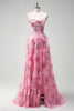 Load image into Gallery viewer, Zapaka Women Blush Chiffon Long Formal Dress with Slit Ruffled A-Line Sweetheart Strapless Tiered Corset Wedding Guest Dress