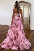Load image into Gallery viewer, Blush Corset Ruffled Floral Print Long Formal Dress