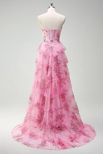 Blush Floral A Line Sweetheart Ruffled Corset Formal Dress
