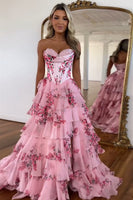 Load image into Gallery viewer, Blush Corset Ruffled Floral Print Long Formal Dress