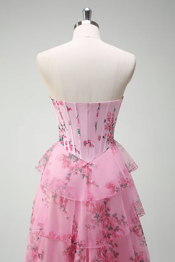 Blush Floral A Line Sweetheart Ruffled Corset Formal Dress