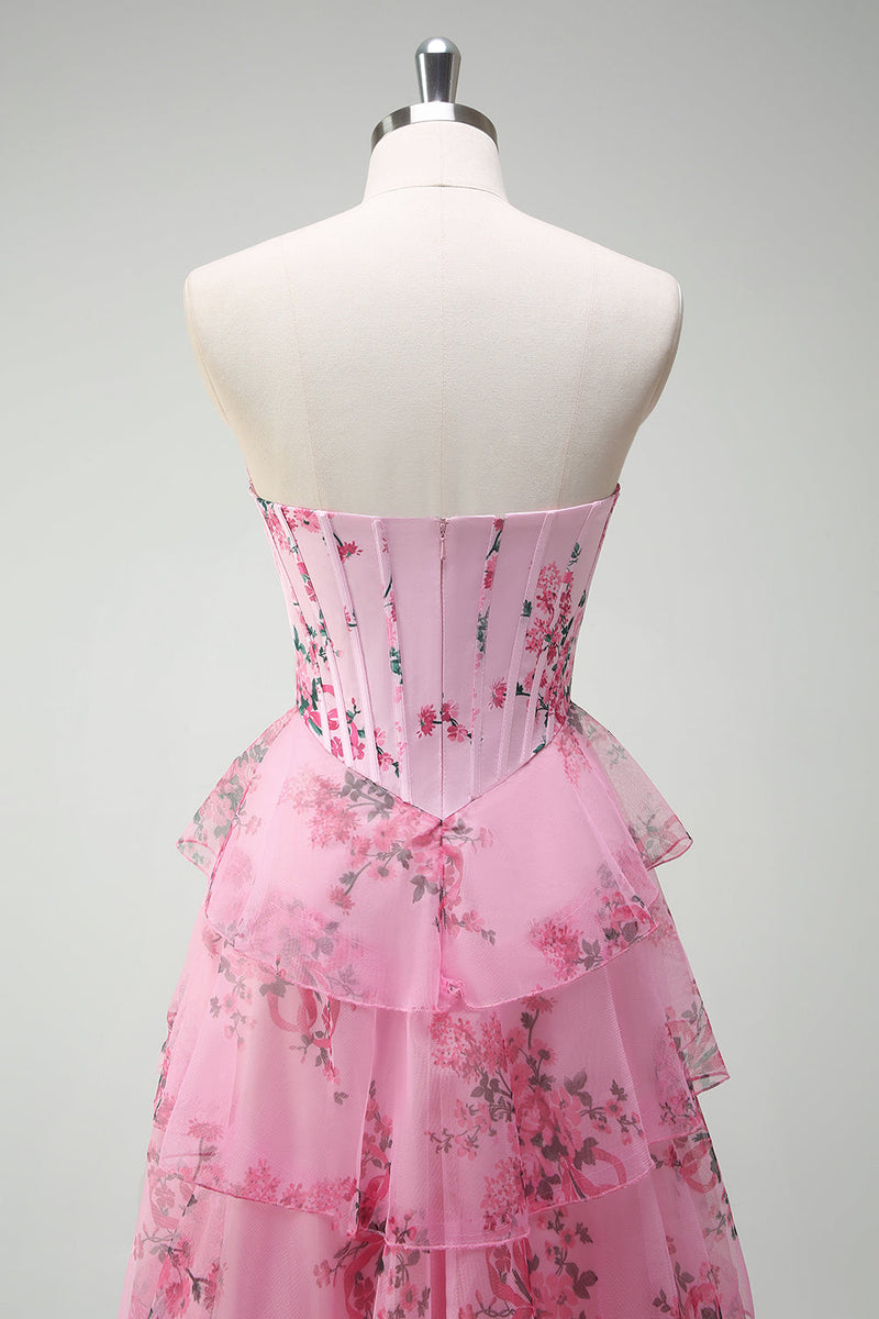 Load image into Gallery viewer, Blush Floral A Line Sweetheart Ruffled Corset Formal Dress