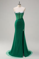 Load image into Gallery viewer, Sparkly Orange Mermaid Corset Beaded Long Formal Dress with Slit