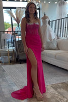 Load image into Gallery viewer, Sparkly Dark Green Scoop Neck Beaded Long Formal Dress with Slit