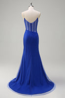 Load image into Gallery viewer, Sparkly Orange Mermaid Corset Beaded Long Formal Dress with Slit