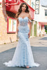 Load image into Gallery viewer, Blue Mermaid Off the Shoulder Corset Formal Dress with Appliques