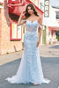 Load image into Gallery viewer, Blue Mermaid Off the Shoulder Corset Formal Dress with Appliques