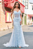Load image into Gallery viewer, Blue Mermaid Off the Shoulder Corset Formal Dress with Appliques