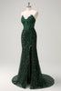 Load image into Gallery viewer, Sparkly Dark Green Mermaid Sweetheart Sequin Formal Dress with Slit